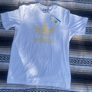 Adidas White T-shirt with Classic Pastel Yellow Trefoil